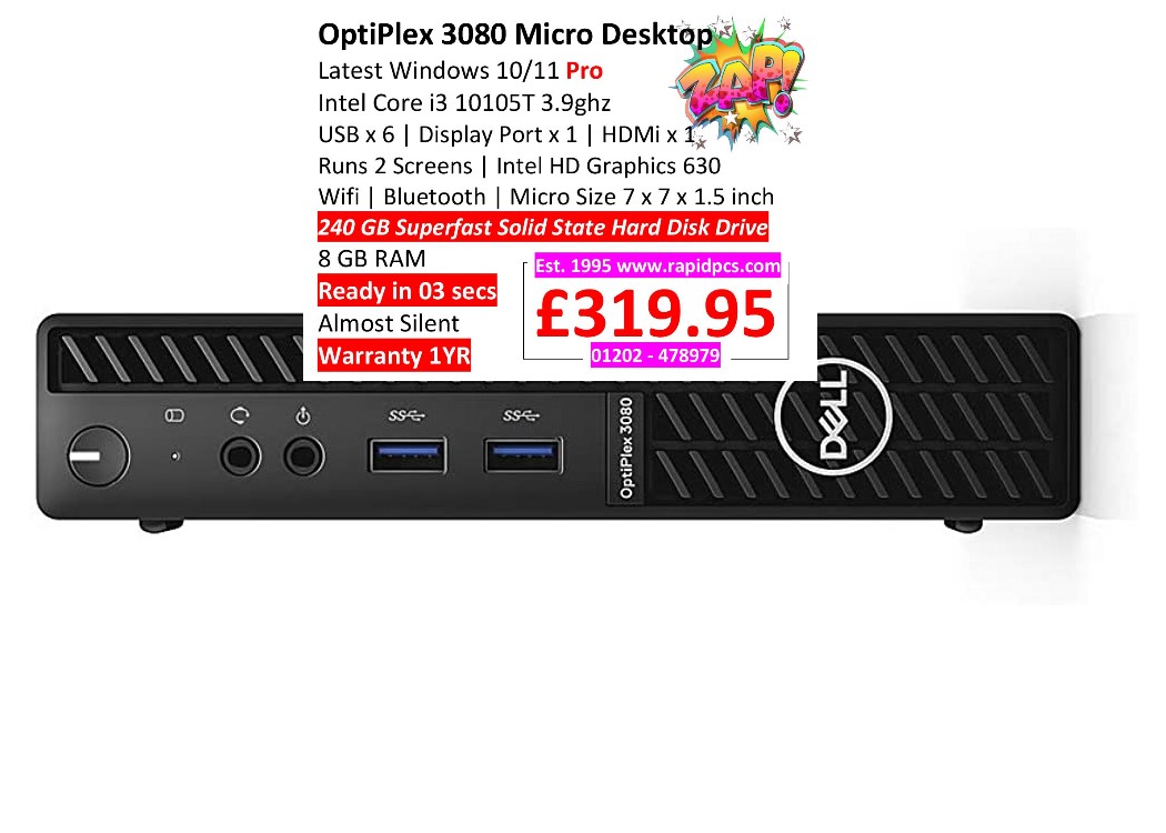 OptiPlex 3080 Micro Desktop i3 10th Gen | Rapid PCs